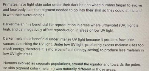 After carefully watching the video, choose THE BEST Claim in regards to

why human skin color vari