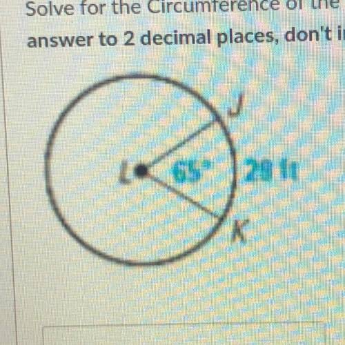 Solve for the Circumference of the Circle L. The arc length shown below is 29ft. (Round your answer