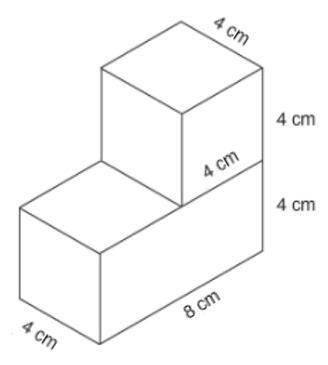 This solid object is made up of a cube atop and a rectangular prism. What is the surface area of th