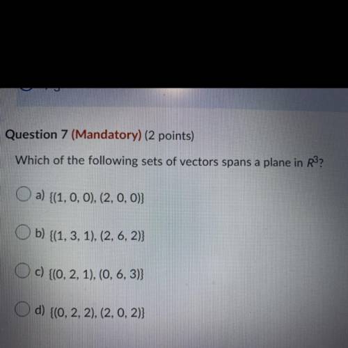 Which of the following sets of vectors spans a plane R^3
