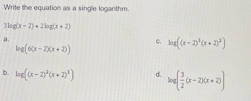 Write the equation as a single logarithm.
Pls help!!