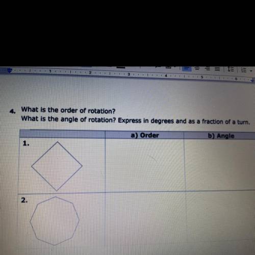 What is the Oder of rotation? What is the angle of rotation? Express in degrees and as a fraction o