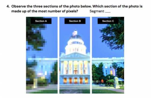 Observe the three sections of the photo below. Which section of the photo is made up of the most nu