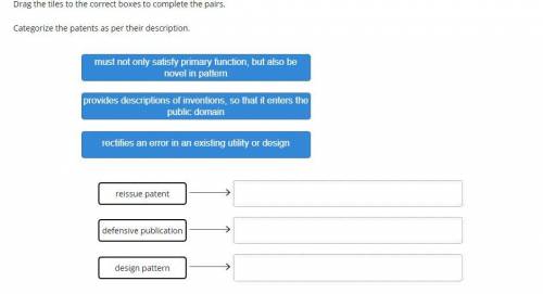 Categorize the patents as per their description.

must not only satisfy primary function, but also