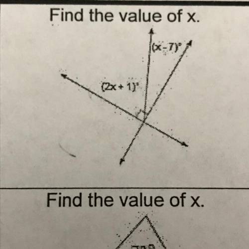 Find the value of x, (x-7)°(2x+1) °
Pleas help