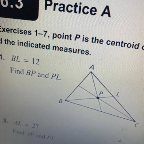 point P is the centroid of triangle ABC. use the given information to find the indicated measures.