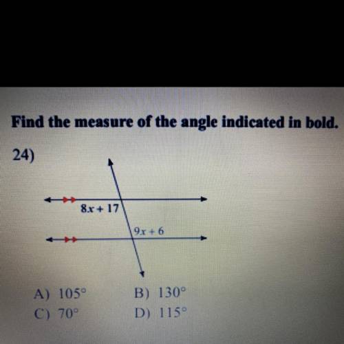 Can someone help me find the measure of the angle indicated in bold and show the equation please