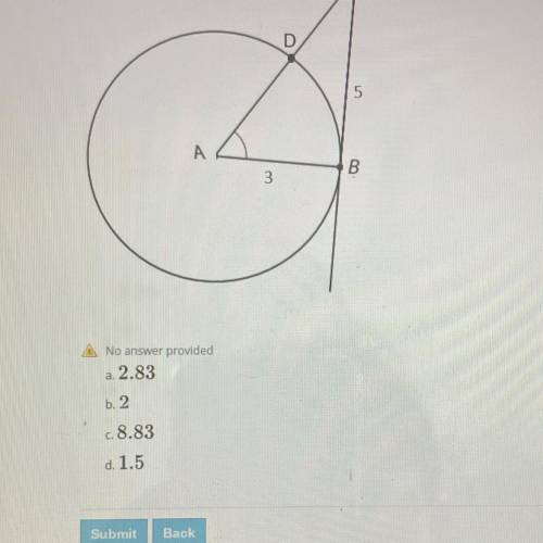 BC is tanget to the circle centered at A with a radius of 3. What is the length of CD?