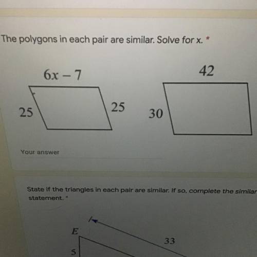 The polygons in each pair are similar. Solve for x.*