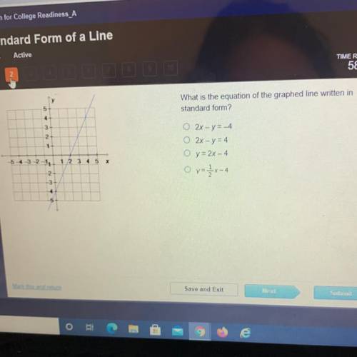 What is the equation of the graphed line written in

standard form?
4
3+
2+
1
2
2x - y = _4
2x - y