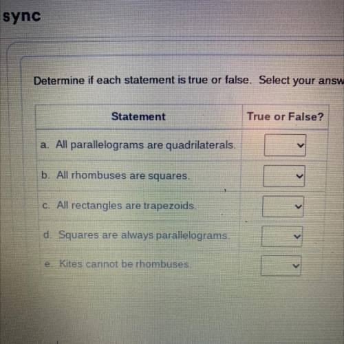 Determine if each statement is true or false.