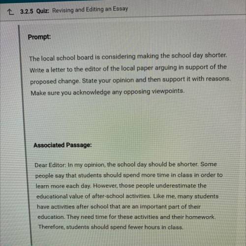 Which statement best evaluates this response to the writing prompt?

Prompt:
The local school boar