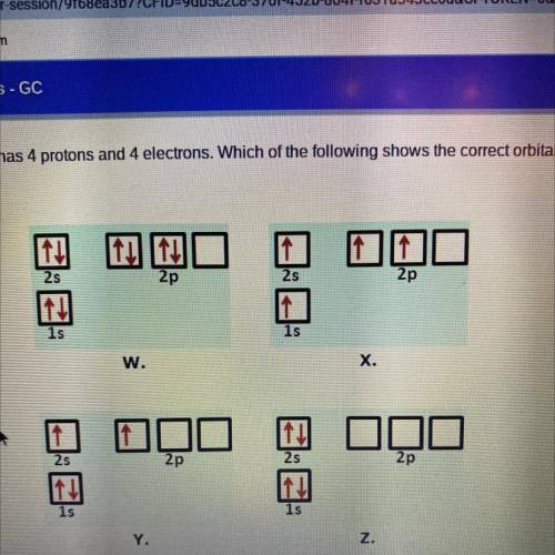 Each neutral atom of beryllium has 4 protons and 4 electrons. Which of the following shows the corr