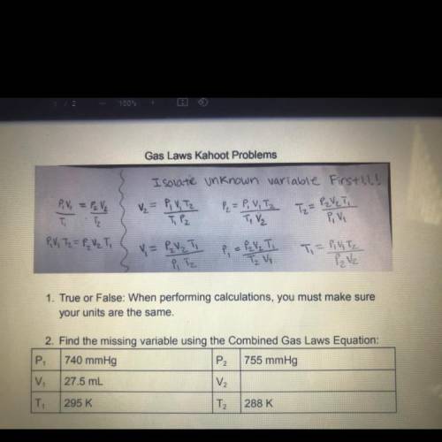 Can someone help me please  With combined gas law problem please help me with #2 come on I’ll