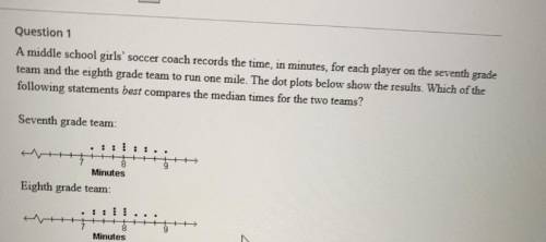 please help asap a middle school girls soccer coach records the time in minutes for each player on