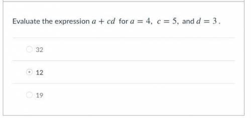 Evaluate the expression + for =4,=5, and =3

please help me I need help with this and would give u