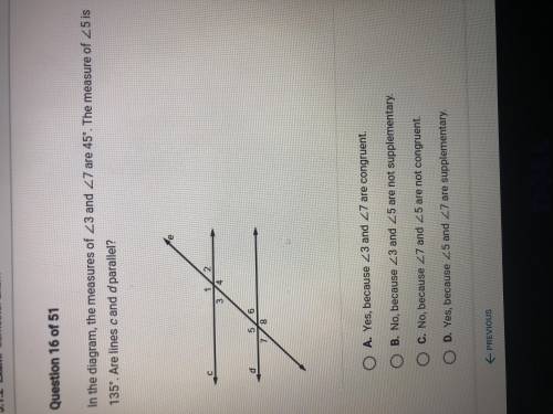 WILL GIVE BRAINLIEST In the diagram the measures of 3 and 7 are 45. The measure of 5 is 135 are lin