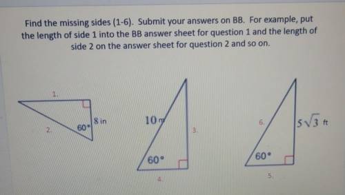 Find the missing sides (1-6). Submit your answers on BB. For example, put the length of side 1 into