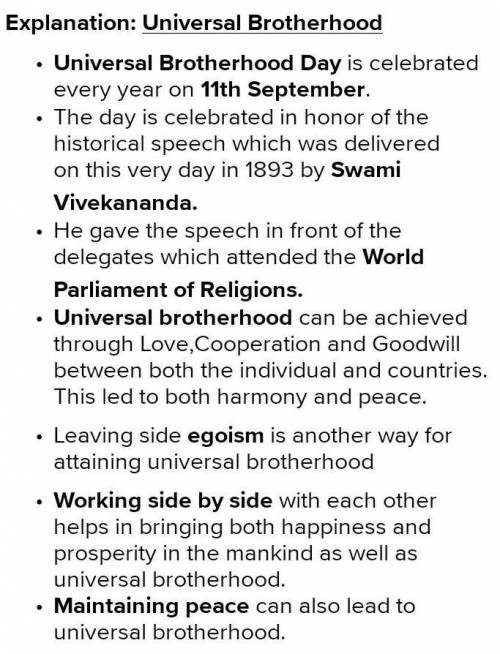 Write any 4 ways to recognise the feeling of universal brotherhood???​