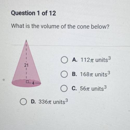What is the volume of the cone below? ):