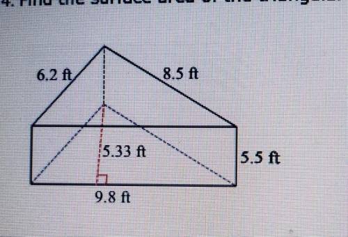 Please help!14. Find the surface area of the triangular prism below. Show your work. ​