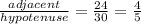 \frac{adjacent}{hypotenuse} = \frac{24}{30} = \frac{4}{5}