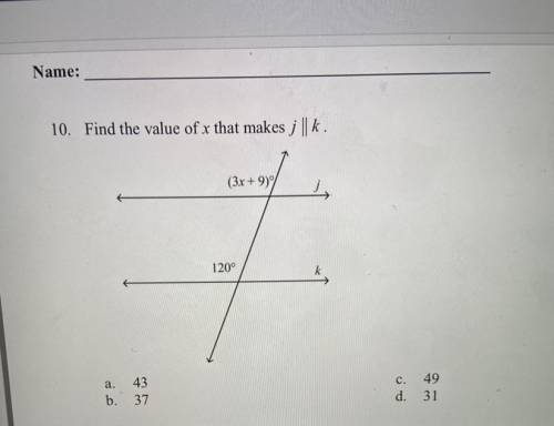 Find the value of X that makes j || k