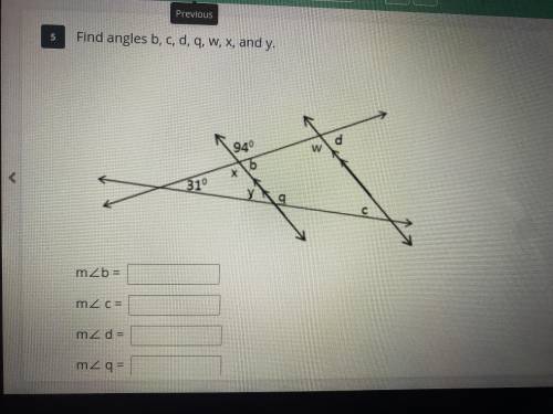 Find angles b,c,d,q,w,x, and y