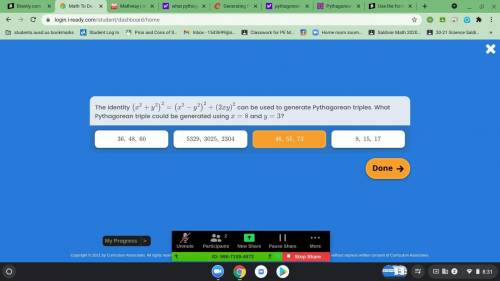 What phytagorean triple could be generated using x=8 and y=3?

ANY LINKS WILL BE REPORTED SO DONT