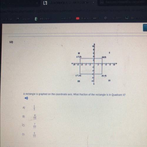 A rectangle is graphed on the coordinate axis. What fraction of the rectangle is in Quadrant 2?

A