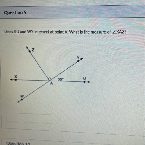 Lines XU and WY intersect at point A. What is the measure of ZXAZ?