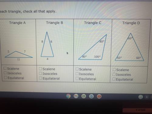 For each triangle check all that apply