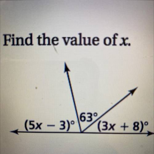 Find the value of x.
163
(5x - 3) (3x + 8)