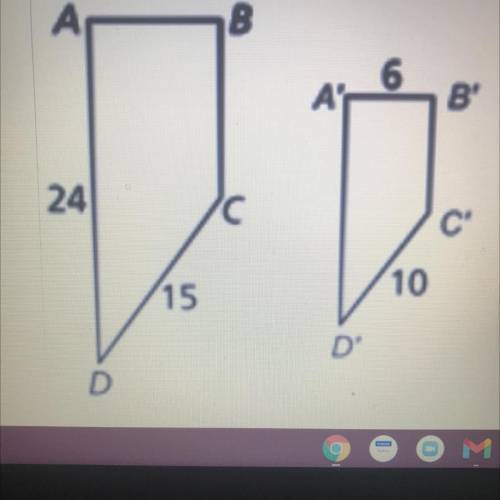 In the diagram, ABCD-A'B'C'D'.

Find each of the following:
Scale factor =
A’B’=
AB=