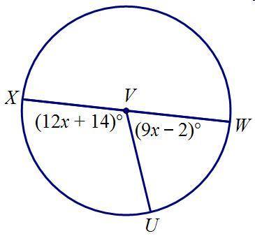 If XW is a diameter of V, find x.
A.
7
B.
8
C.
10
D.
11