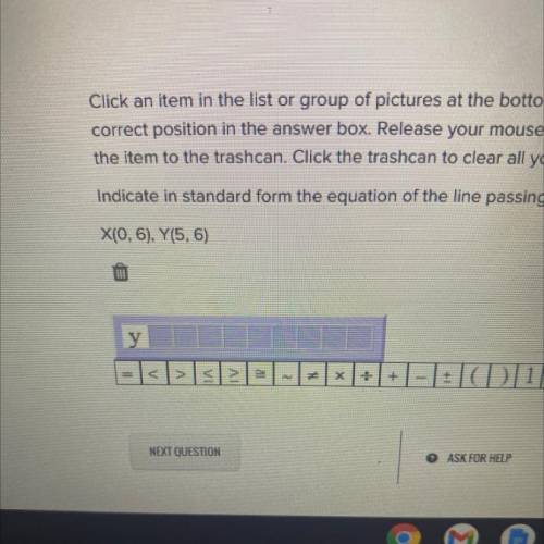 Indicate in standard form the equation of the line passing through the given points.

X(0,6). Y(5,