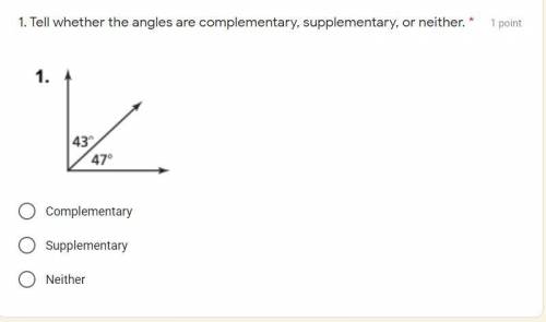 Tell whether the angles are complementary, supplementary, or neither.