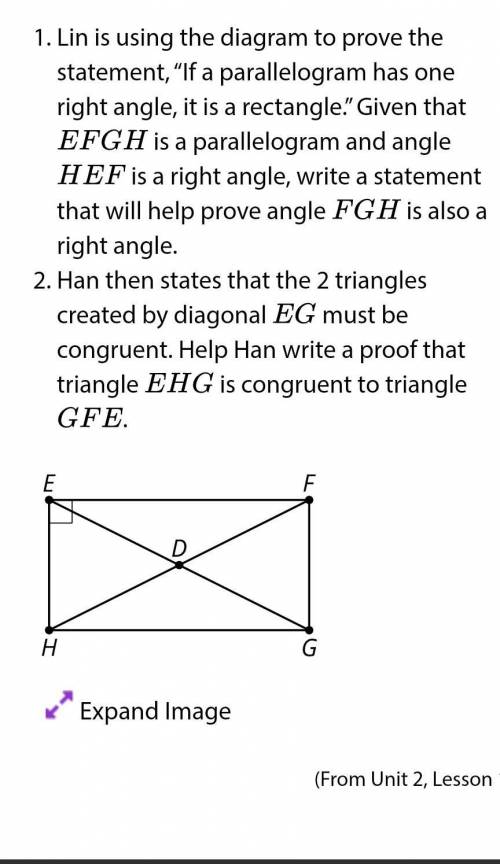 Lin is using the diagram to prove the statement if a parallelogram has one right angle, it is rect
