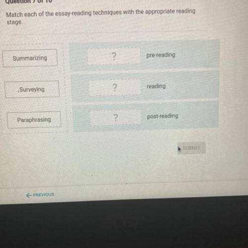 Match each of the essay-reading techniques with the appropriate reading

stage.
Summarizing
pre-re