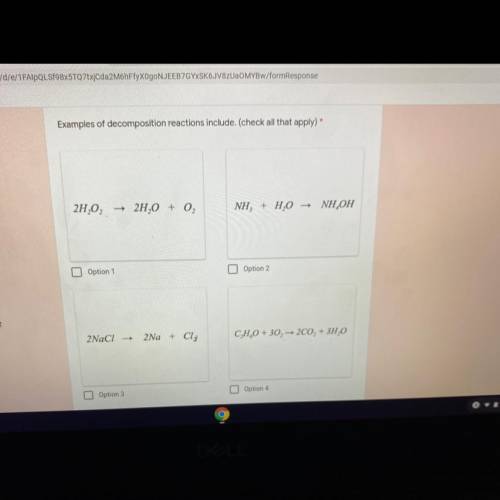 Examples of decomposition reactions includes ( check all that apply ) ( pls answer ASAP