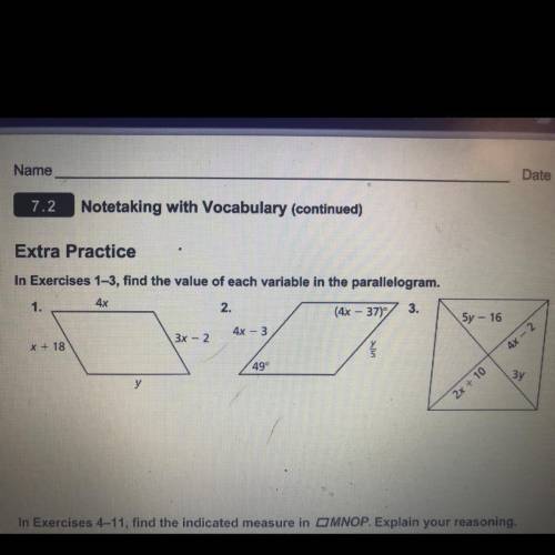 Find the value of each variable in the parallelogram