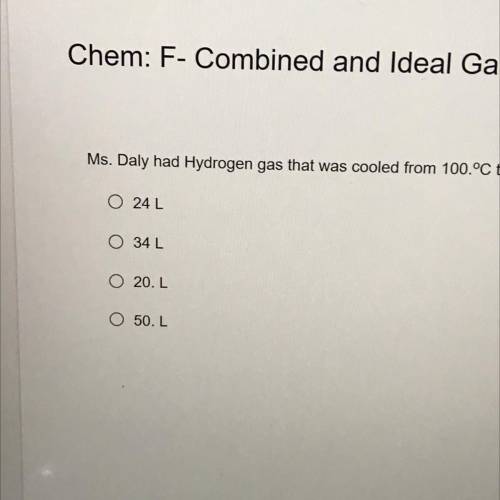 Please help no links

Ms. Daly had Hydrogen gas that was cooled from 100 °C to 50.5°C. The new vol