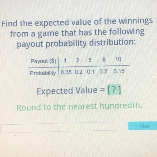 !help will give brainliest!

Find the expected value of the winnings
from a game that has the foll