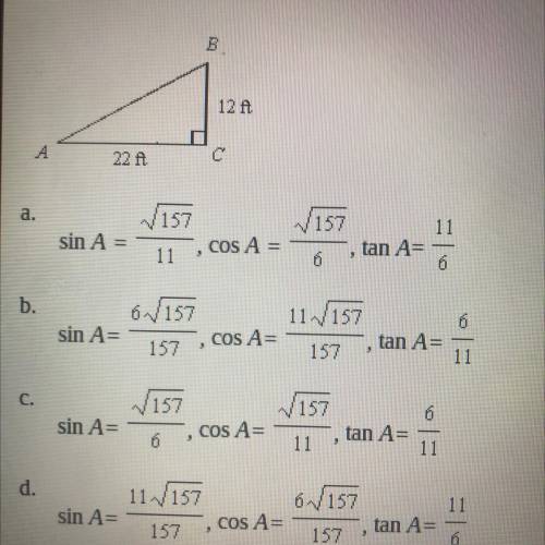 Find the values of the sine, cosine, and tangent for angle a
