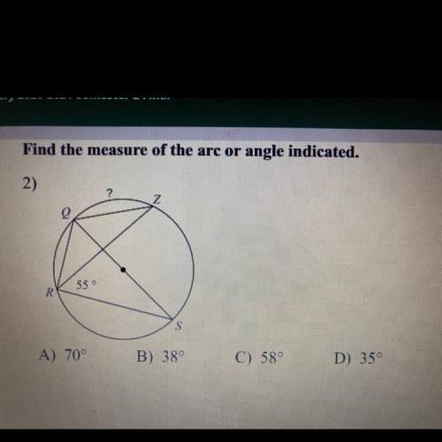 Find the measure of the arc or angle indicated
Please help this is geometry