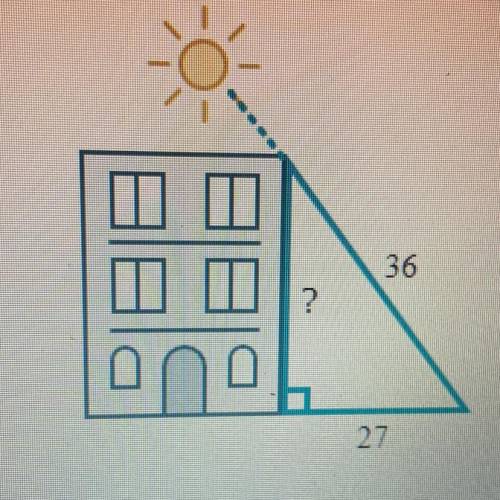 The length of a shadow of a building is 27 m. The distance from the top of the building to the tip