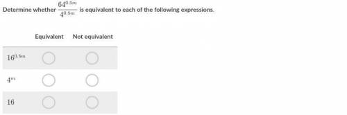 Determine whether 64^0.5m/4^0.5m is equivalent to each of the following expressions