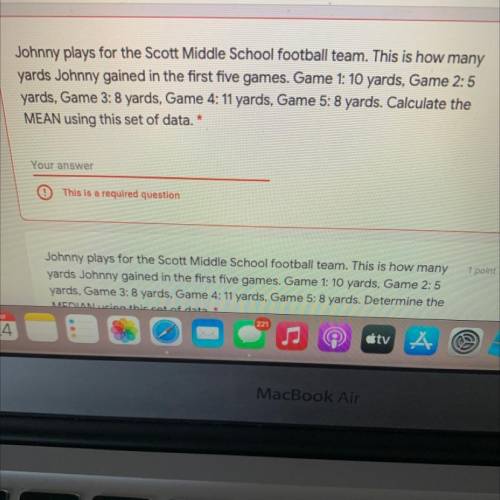 Johnny plays for the Scott Middle School football team. This is how many

yards Johnny gained in t