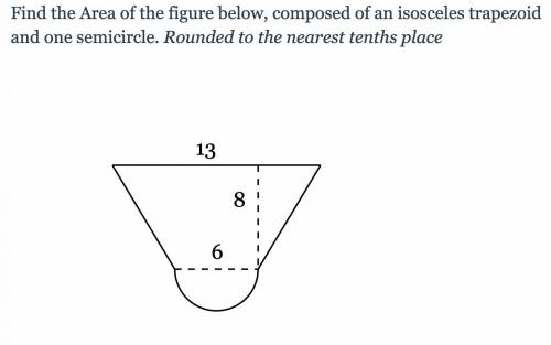 Find the Area of the figure below, composed of an isosceles trapezoid and one semicircle. Rounded