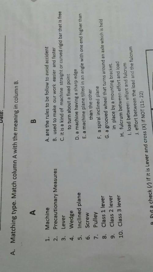 Matching type match column A with the meaning in column B.help plzz​